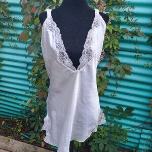 Vintage Lace-Trimmed Satin Slip Dress – Timeless Elegance